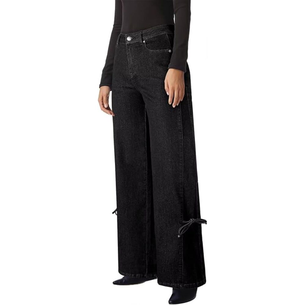 Astylish Women's High-Waisted Wide-Leg Black Jeans